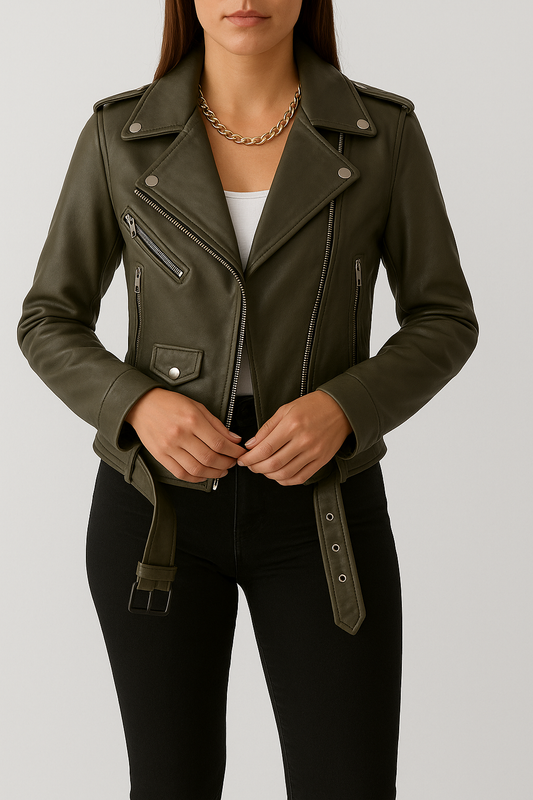 Greta - Damen Leder Bikerjacke mit Asymmetrischem Reißverschluss