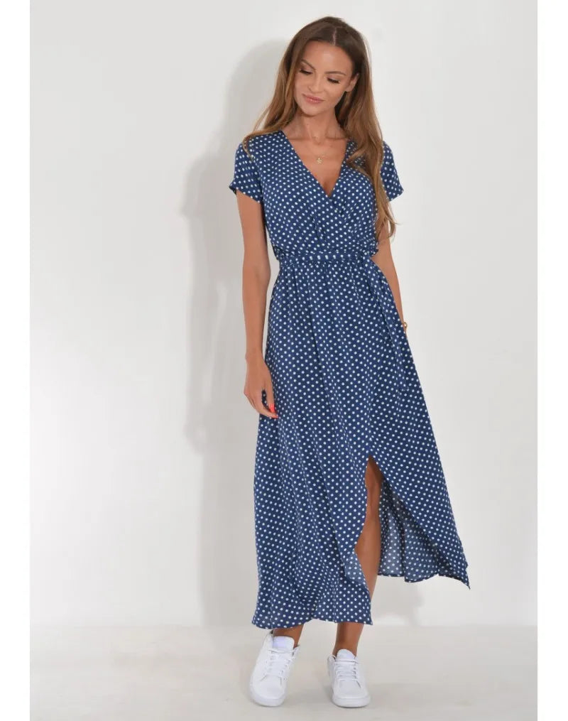 Ophelia - Damen Wickelkleid mit V-Ausschnitt und Bindegürtel